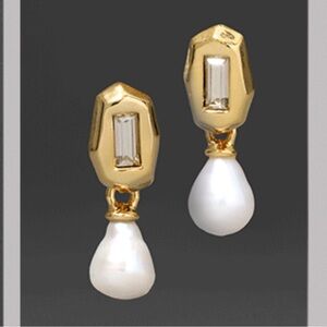 ALEXIS BITTAR • Crystal Freshwater Pearl Drop Gold Earrings